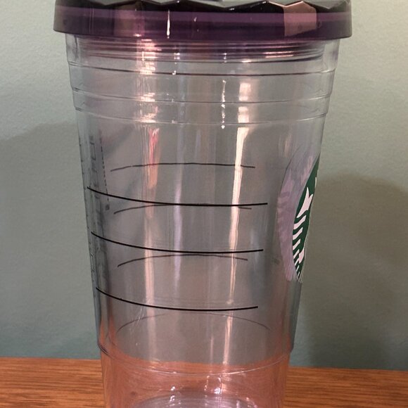 STARBUCKS CLEAR 16 OZ CUP PURPLE LID GENTLY USED - Picture 5 of 6